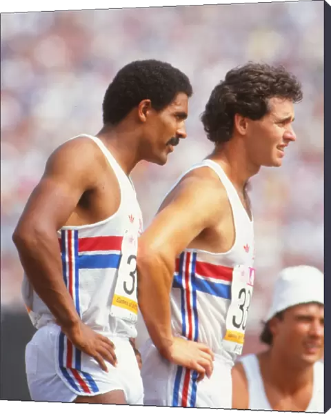 Daley Thompson and Brad McStravick during the 1984 Los Angeles Olympics