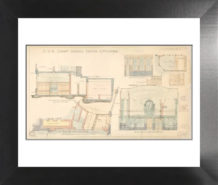 Framed Print : Cardiff Central Station Print, 1933 Alterations Drawing Framed Print : Cardiff Central Station Print, 1933 Alterations Drawing