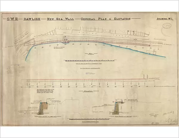 G. W. R Dawlish New Sea Wall General Plan and Elevation Drawing No. 1. [1901]