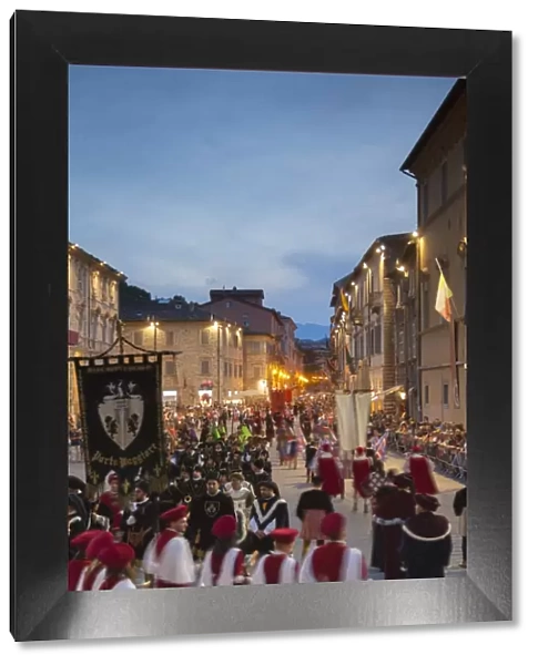 Procession of medieval festival of La Quintana in Piazza Arringo, Ascoli Piceno, Le Marche
