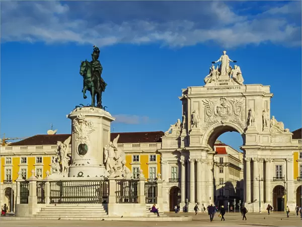 Portugal, Lisbon, Commerce Square, View of the Statue of King Jose I by Machado de Castro