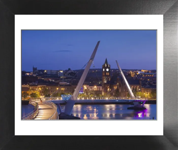 Framed Print : Print of The Peace Bridge over the River Foyle at Dusk