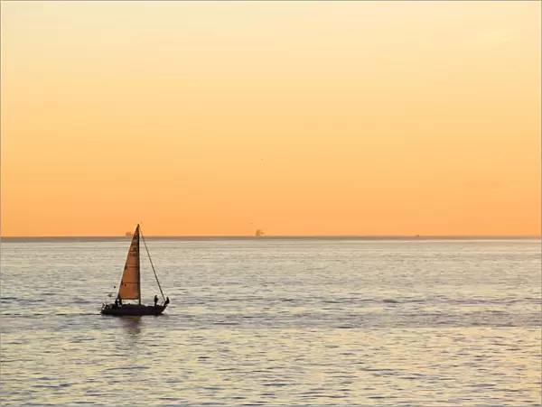 Italy, Friuli Venezia Giulia, Trieste, Boat at sunset