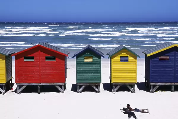 Victorian-style bathing boxes on the beach