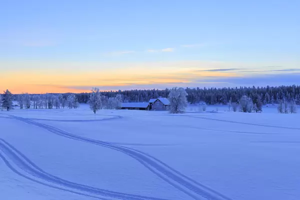 House isolated in the boundless taiga at the border between Sweden and Finland