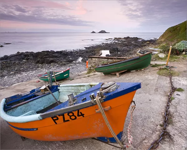 Fishing boats pulled high up the slipway at Priests Cove, Cape Cornwall near St Just