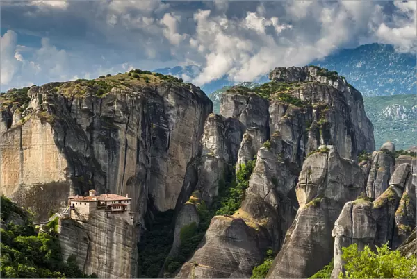 Monastery of Moni Agias Varvaras Roussanou with spectacular massive rocky pinnacles