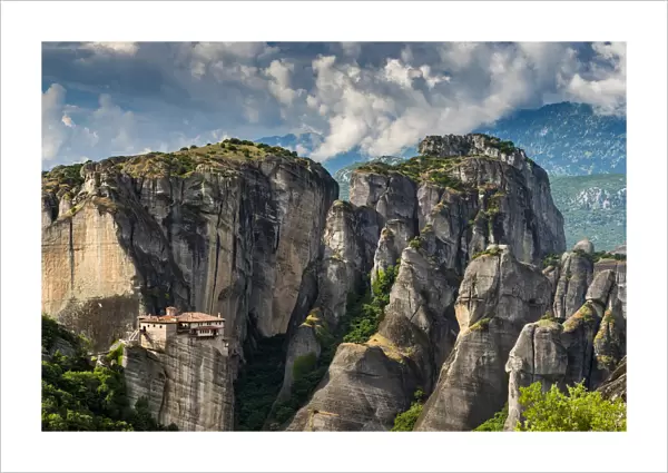 Monastery of Moni Agias Varvaras Roussanou with spectacular massive rocky pinnacles