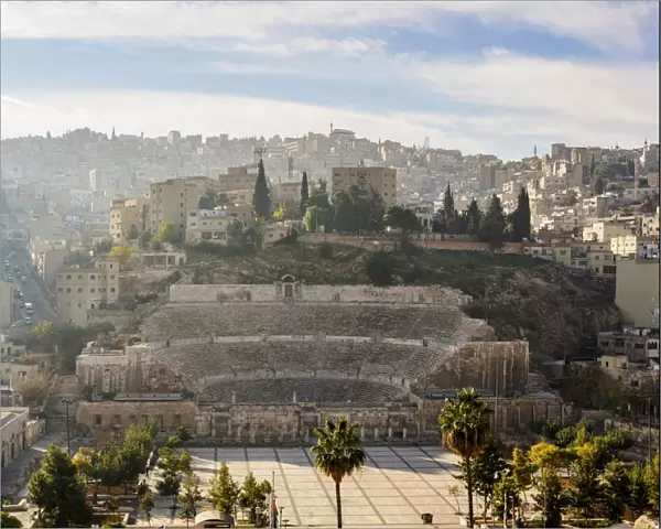 Roman Theater and The Hashemite Plaza, elevated view, Amman, Amman Governorate, Jordan
