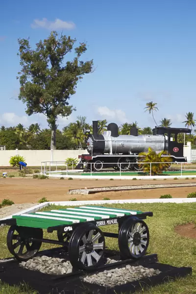 Train engine on display outside railway station, Inhambane, Mozambique
