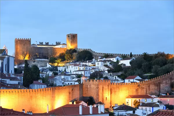 Obidos at dusk, one of the most beautiful medieval villages in Portugal, taken to