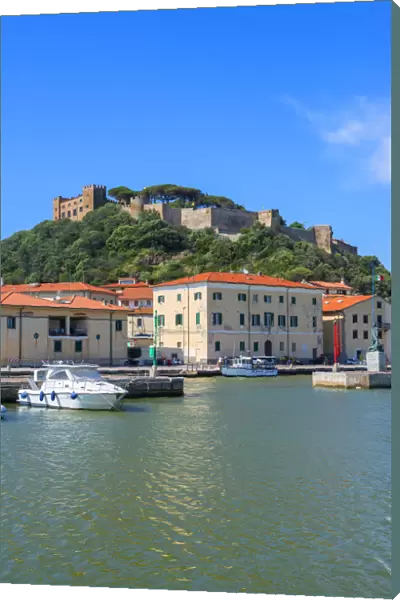 Harbour of Castiglione della Pescaia with fortress, Grosseto, Maremma, Tuscany, Italy
