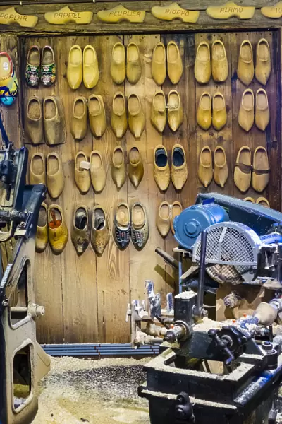 Netherlands, North Holland, Zaandam. Wooden shoe workshop, clog making in the village