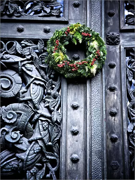Historic Door with Xmas Wreath, Berlin, Germany, Europe