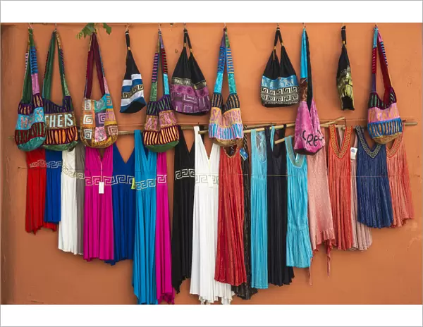Greece, Attica, Athens, Clothes and bags for sale in Plaka