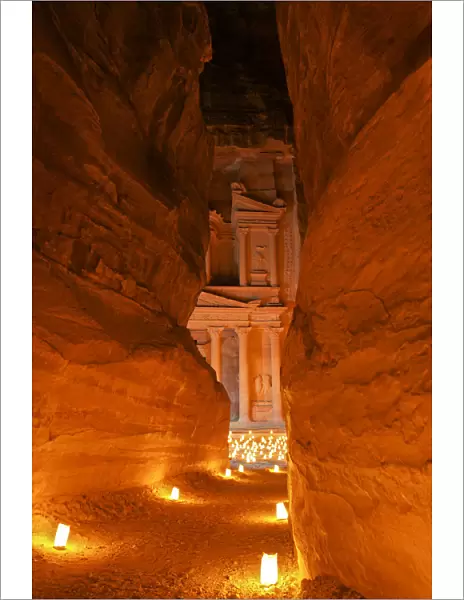 Treasury Lit By Candles At Night, Petra, Jordan, Middle East