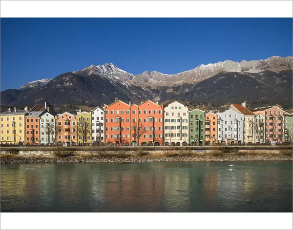 Austria, Tyrol, Innsbruck, buildings along the Inn River riverfront