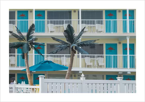USA, New Jersey, The Jersey Shore, Wildwoods, 1950s-era Doo-Wop architecture, motel palms