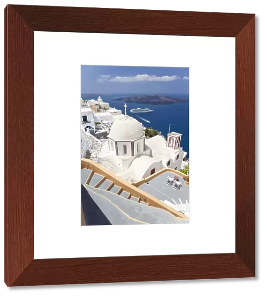 Church and cruise ship, Fira, Santorini (Thira), Cyclades, Greece