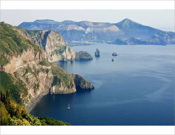 View of Vulcano island from Quattrocchi, Lipari island, Sicily, Italy