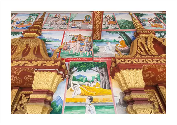 Laos, Luang Prabang, Wat Manoram, interior, religious paintings