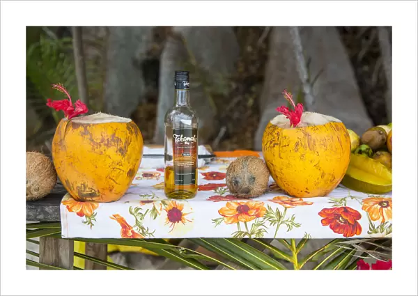 Beach stall selling rum and fruit drinks, nse Source D Argent beach, La Digue