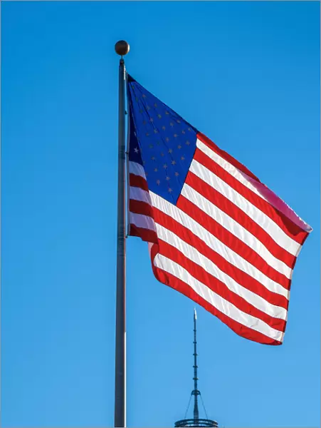 USA, New Jersey, Jersey City, Liberty State Park, Stars and Stripes Flag and Freedom
