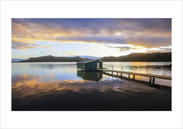 Old boat shed at Hoopers Inlet, Otago Peninsula, New Zealand