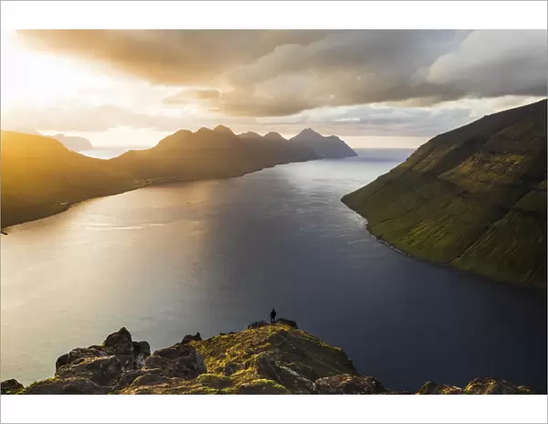 The view at sunset from Klakkur mouintains towards Kalsoy and Kunoy. Borðoy, Faroe Islands
