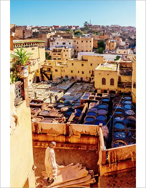 Fez. Morocco. Typical leather tanneries from above