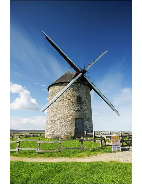 Moulin de Moidrey windmill in the Bay of Mont Saint Michel, Manche, Normandy, France