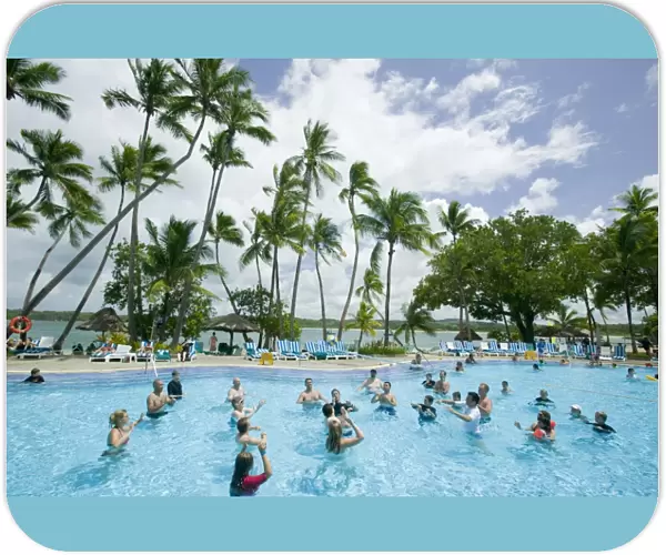 A swimming pool in a holiday resort complex on Yanuka Island off Fiji