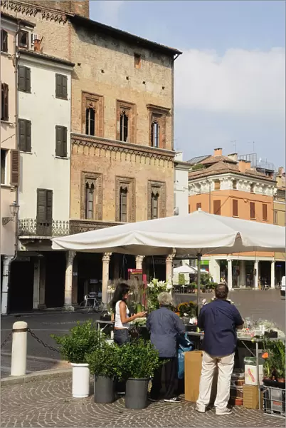 Italy, Lombardy, Mantova, Piazza delle Erbe with flower stall