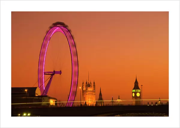 UK, London, Houses of Parliament, Big Ben and London Eye