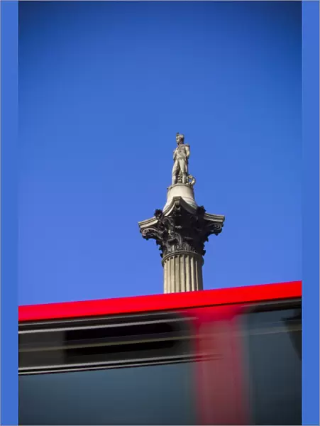 UK, London, Trafalgar Square, Nelsons Column, Double Decker Bus