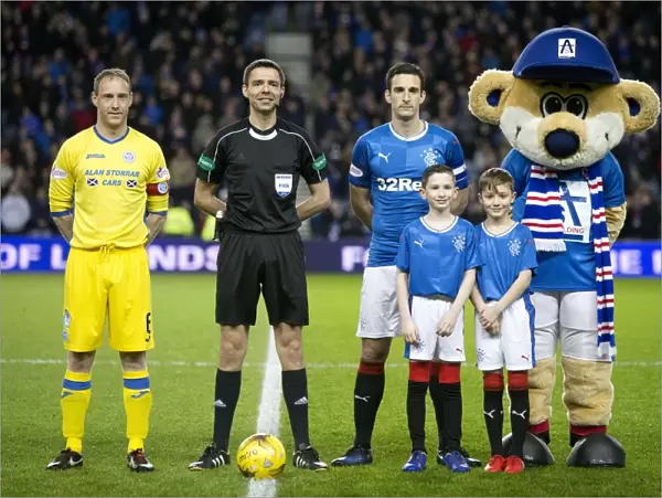 Rangers Football Club: Double Victory Celebration - Lee Wallace and Mascots with Scottish Premiership and Scottish Cup Trophies