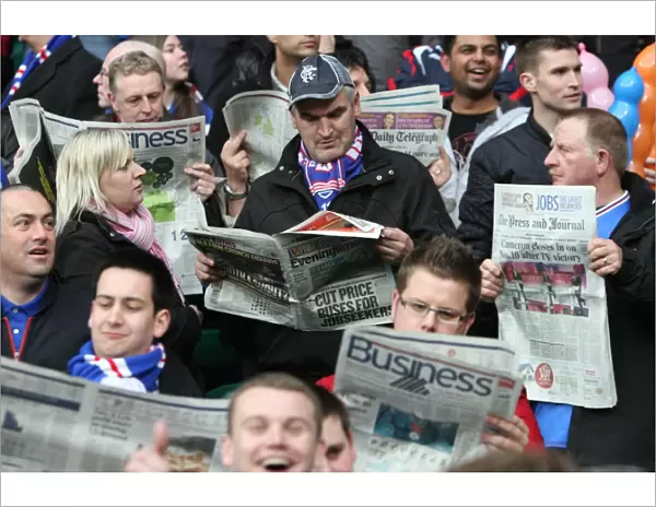 Rangers vs. Celtic: A Moment of Reflection Amidst the Soccer Drama - Rangers Fans Engrossed in Newspapers during Celtic's 2-1 Victory