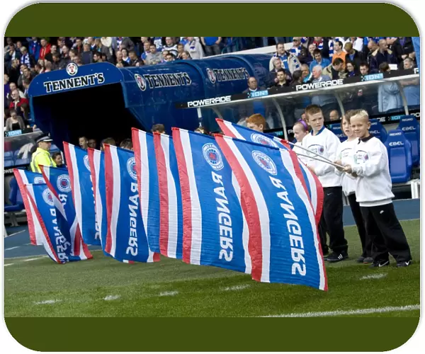 Rangers Flag Bearers Celebrate Victory: Rangers 4-2 Celtic - Ibrox Stadium (Clydesdale Bank Scottish Premier League)