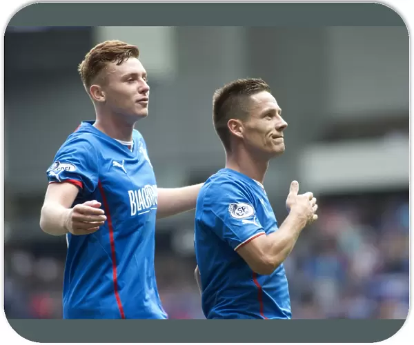 Rangers: Ian Black and Lewis Macleod in Jubilant Goal Celebration (4-1 vs Brechin City, SPFL League 1, Ibrox Stadium)