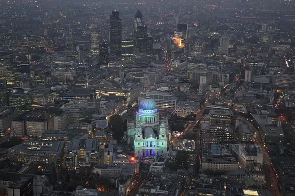 An aerial view of St Pauls Cathedral during the City Salute pageant in central London
