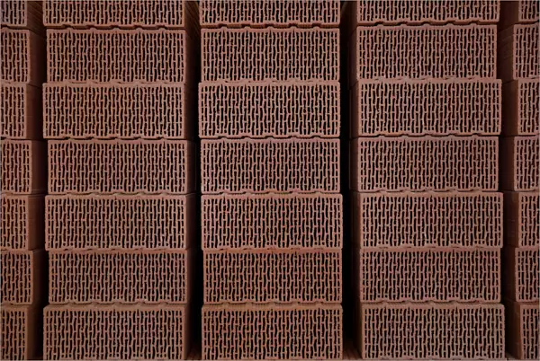 Bricks are stored in the Wienerberger brick factory in Hennersdorf