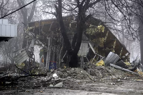 A building of a shop, which according to locals was recently destroyed by shelling
