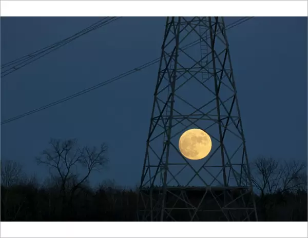 The full moon rises behind a hydro tower on Christmas eve in Ottawa