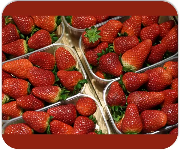 Strawberries are offered at the wholesale fruits and vegetables market in Hamburg