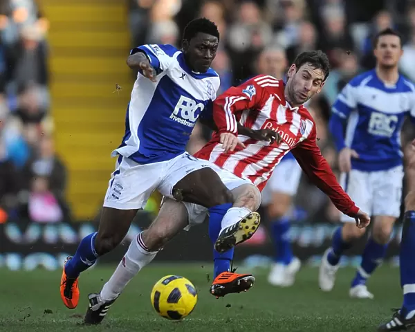 Intense Rivalry: Obafemi Martins vs Rory Delap - Battle for the Ball (Birmingham City vs Stoke City, Barclays Premier League, St. Andrew's)