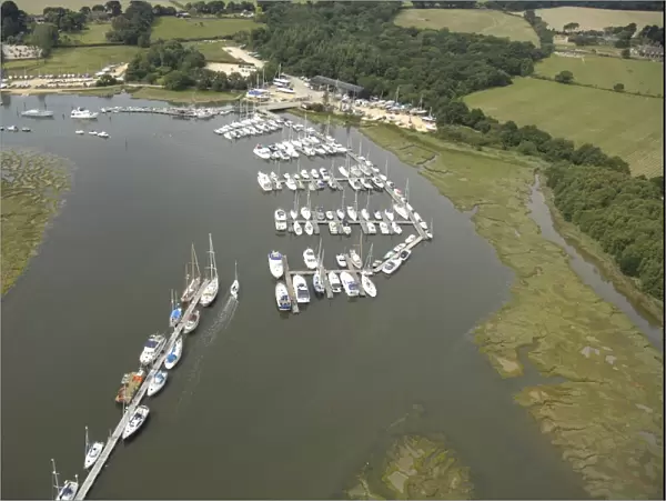 Beaulieu River Aerial view showing marina at Bucklers Hard