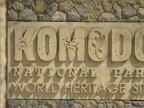 Komodo National Park, World Heritage Site sign, Komodo Island, Komodo N. P. Lesser Sunda Islands, Indonesia, October