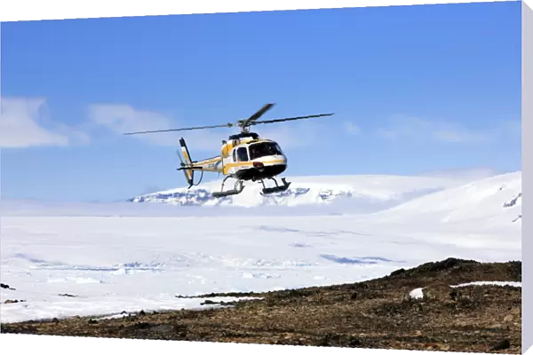 Tourists in helicopter, Devil Island, Weddell Sea, Antarctica, December