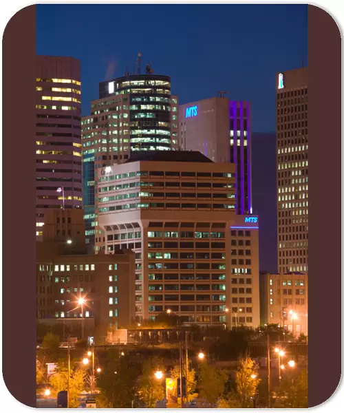 Canada, Manitoba, Winnipeg: Highrises of Downtown Winnipeg from the Forks