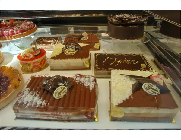 03. France, Paris, desserts in patisserie display window